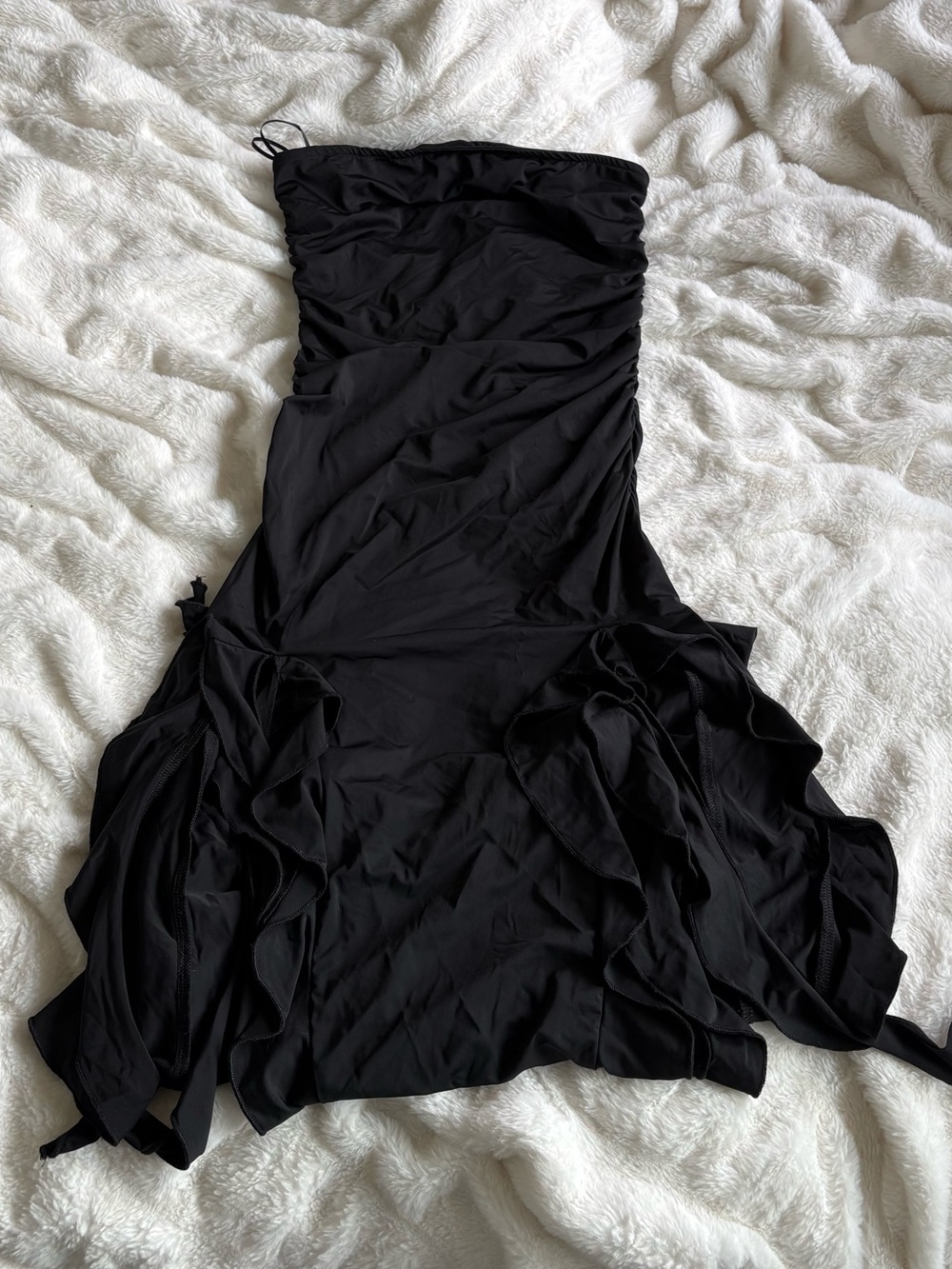 Lioness Black Strapless Ruffle Hem Dress